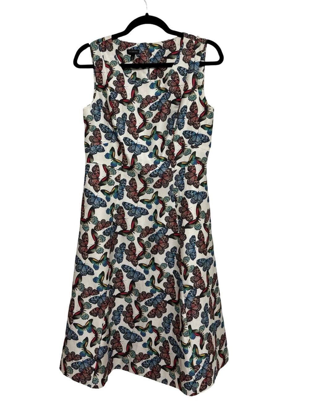 Talbots Novelty Butterfly Print Linen Blend A-Line Sheath Dress - Size 4